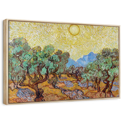 Oliviers avec ciel jaune et soleil