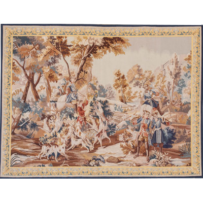 Tapis beige, vert et bleu noué à la main de haute qualité