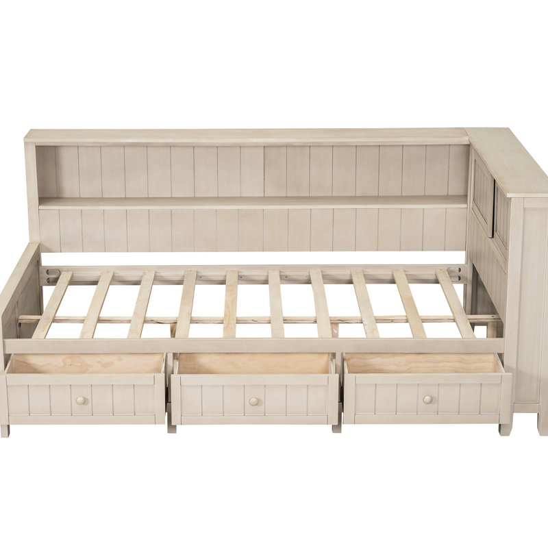 Lit de jour simple en bois avec 3 tiroirs, lait blanc antique, fabrication, aucun sommier requis blanc, solide, Lit simple