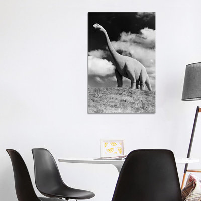1950s Life-Size Statue Of Extinct Long Neck Gigantic Brontosaurus by Vintage Images - Wrapped Canvas Print