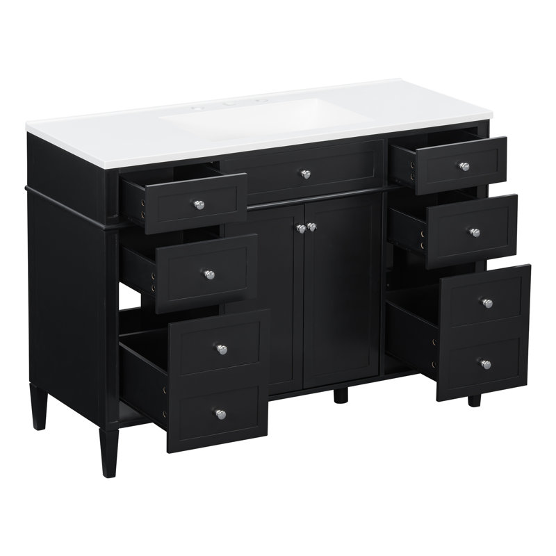 Meuble-lavabo 48 po avec lavabo 48 po, 6 tiroirs et 2 portes , Black