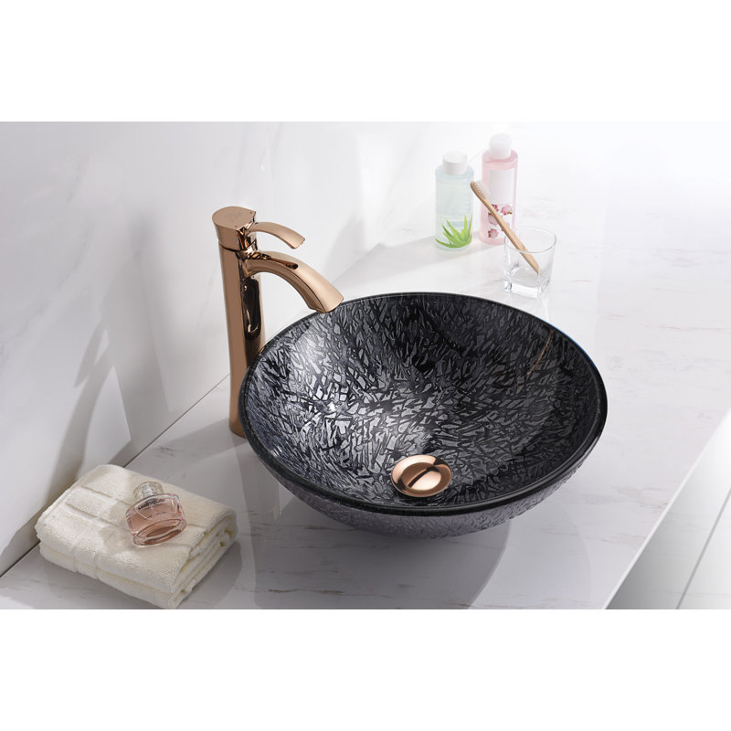 Arctic Sheer 16.5'' Gray Tempered Glass Circular Bathroom Sink