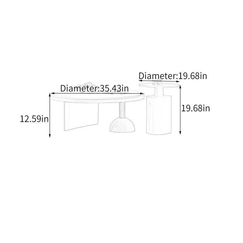Table basse Minimalist, H 12,59 po x l 35,43 po x P 35,43 po, Blanc/Noir, Couleur unie