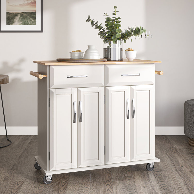 Chariot de cuisine sur roulettes 48 po Pinkston, blanc