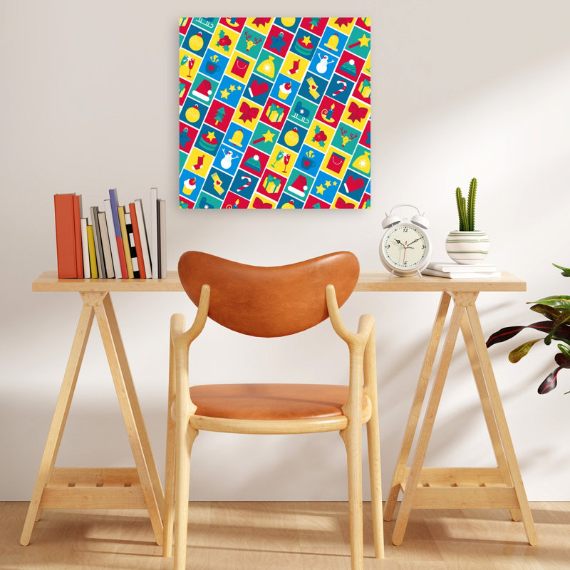 Motif festif de vacances coloré, arbre de Noël abstrait moderne, paysage d'hiver, impression d'art mural, 18" H x 18" W