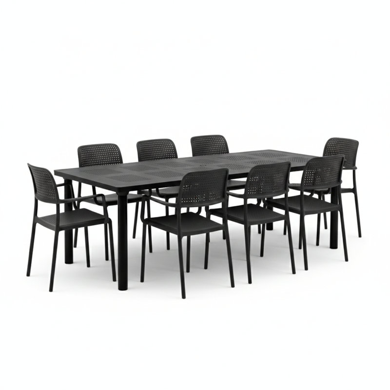 Leleifi Rectangular Outdoor Table Set, Black, 9 pcs