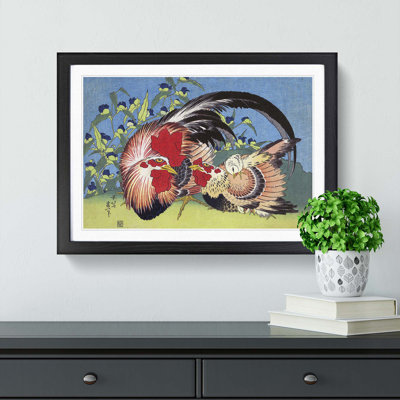 Rooster, Hen & Chicken by Katsushika Hokusai - Picture Frame Graphic Art Print