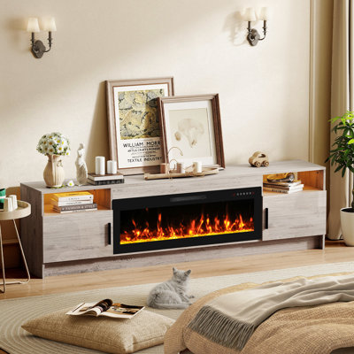 Meuble télé 80 po pour téléviseur de 90 po ou moins et 42 po avec chaufferette électrique avec éclairage DEL et console multimédia, centre de divertissement gris pour le salon