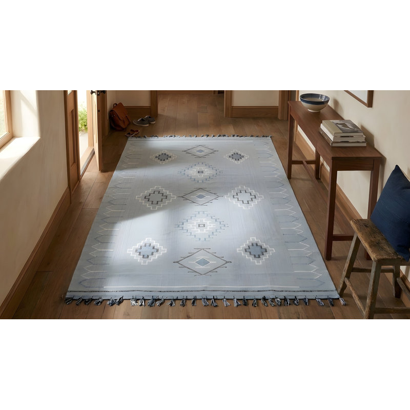 Tapis contemporain gris à motif géométrique en laine, 5 pi x 8 pi