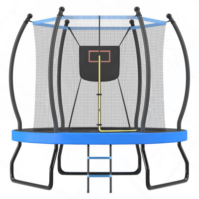 8 ft Outdoor Recreational Backyard Trampoline with Basketball Hoop, Enclosure Net and Ladder
