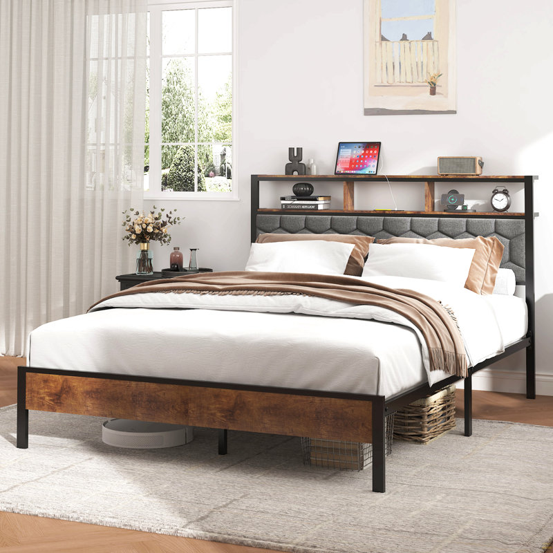 Tête de lit pour grand lit, cadre de lit plateforme en bois, chevet avec emballage souple et 2 pièces