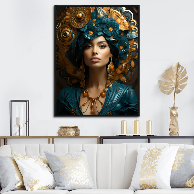 "Femme déesse Aura bleue dévoilée II", Cadre flottant noir, H 40 po x l 30 po x P 1,5 po