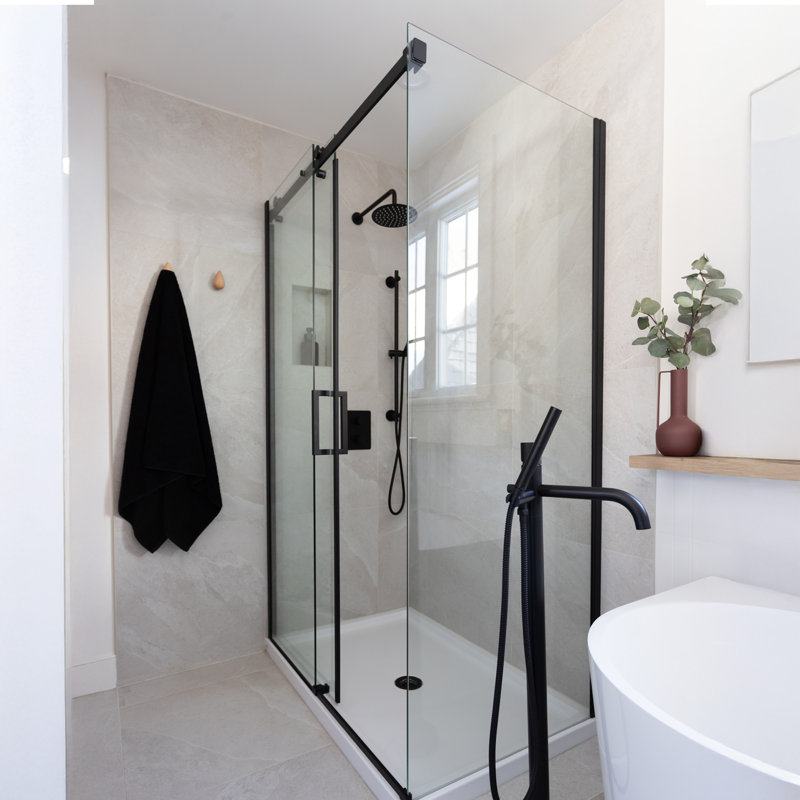 Ensemble de porte et panneau de douche noir mat 60 po x 36 po, Noir mat