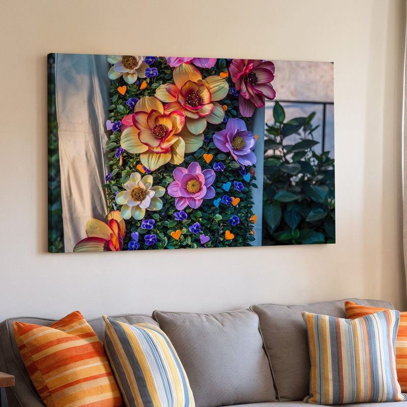 Toile, arrangement dynamique surdimensionné de fleurs complexes surdimensionnées en cascade verticale, H 11 po x l 14 po