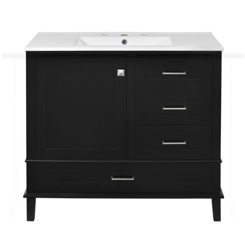 36" Bathroom Vanity with Solid Pine Frame, Black
