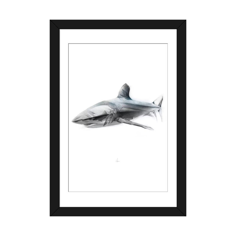 " Shark I " by Alexis Marcou, Black Framed Fine Art Paper, White, 32" H x 24" W x 1" D