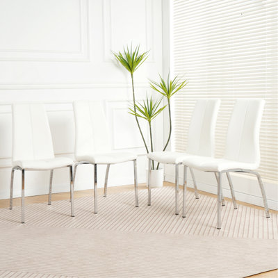 Modern PU Seat Dining Chair Living Room Chair Upholstered Chair, Electroplated Metal Legs Design(Set Of 4)