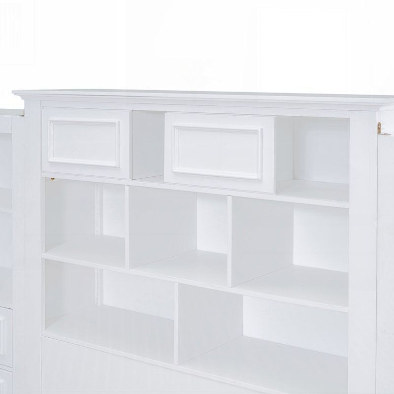 Lit en bois robuste avec rangement spacieux et conception polyvalente pour les chambres organisées et élégantes, Blanc