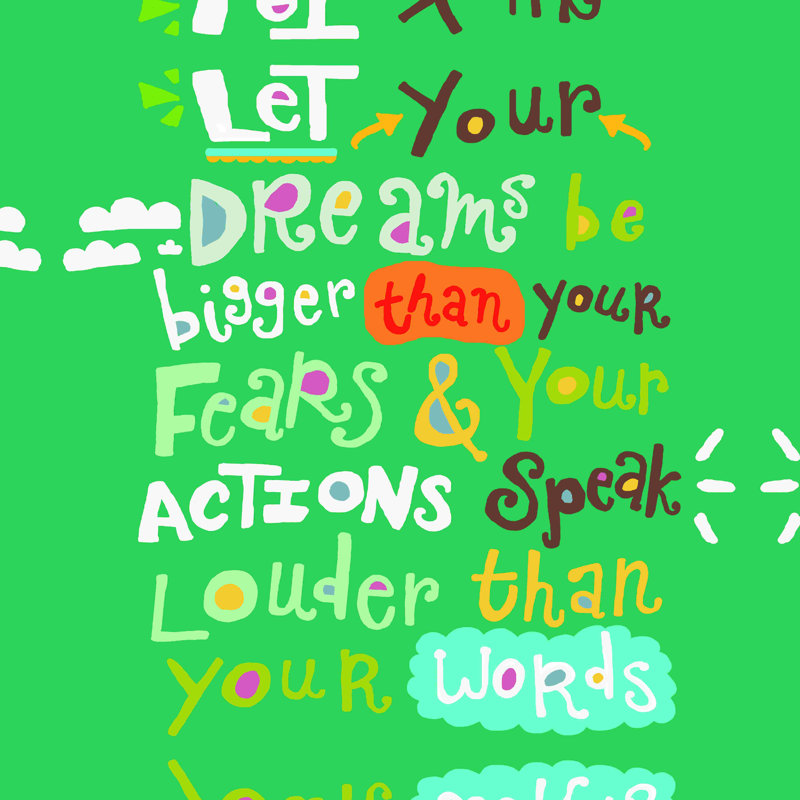 «Color Typo Dreams Fears», art textuel sur toile tendue, H 12 po x l 12 po