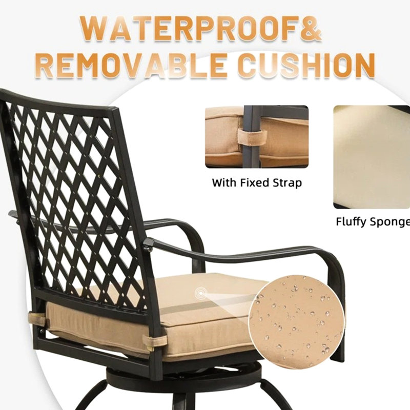 Outdoor Living Pivote les tabourets de bar kaki - 360 degrés de rotation et support de coussin durable pour le balcon de la cour arrière