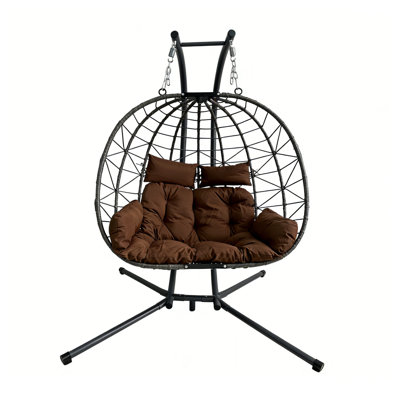 Fauteuil surdimensionné à suspendre surdimensionné avec support et hamac en osier pour terrasse et jardin