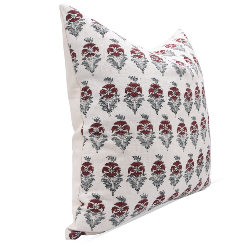 Linen Pillow Cover, Green/White Floral 1, 22" x 22", Square