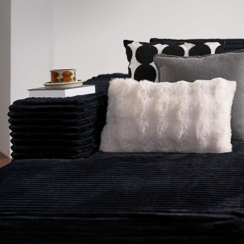 104" Cloud Sectional Couch With L-Shape Chaise, Black Corduroy