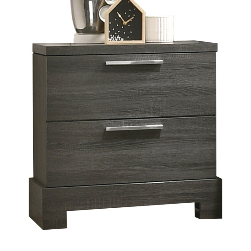 Table de chevet moderne en chêne gris 2, construction robuste et tiroir fonctionnel pour la chambre à coucher