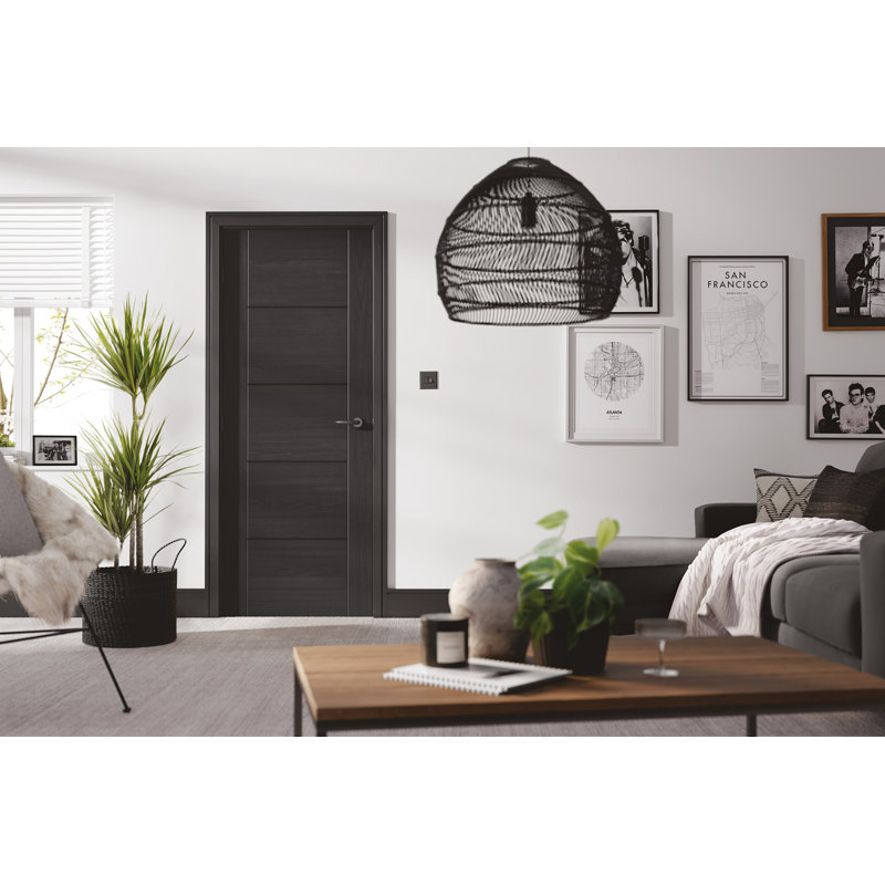 Vancouver 5P Black Internal Fire Door, 204cm H x 82.6cm W x 4.4cm D