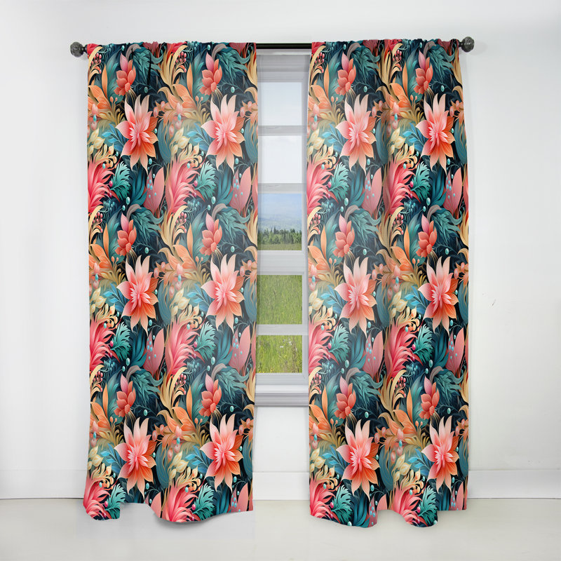 Coral Illusion Tropical Pattern IV - Floral Curtain - Velvet Room Darkening - 1 panel, 52" W x 95" L