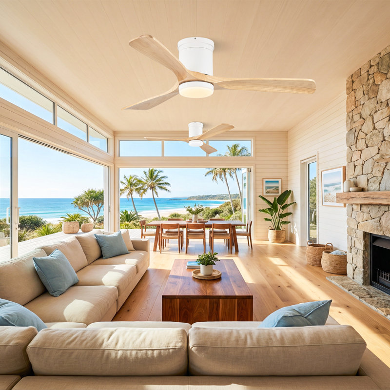 52" Smart Flush Mount Ceiling Fan with Light, 3CCT, Reversible Motor, Remote Control, APP&Voice Control, and Solid Wood Blades