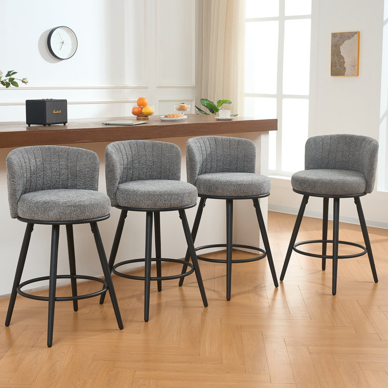 Ensemble de 2 tabourets de bar pivotants de 28,3 po avec dossier et repose-pieds, pieds en métal, beige, Beige, 2, 28in