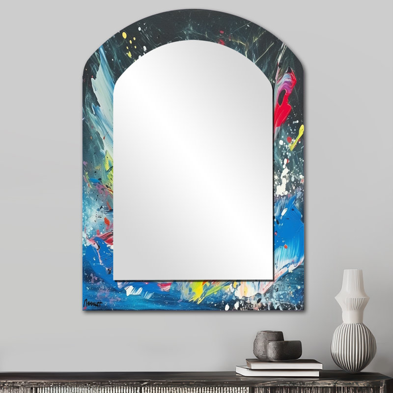 «Contemporary Here Abstract Expressionism II», peinture abstraite arquée, miroir mural bleu asymétrique, impression sur métal