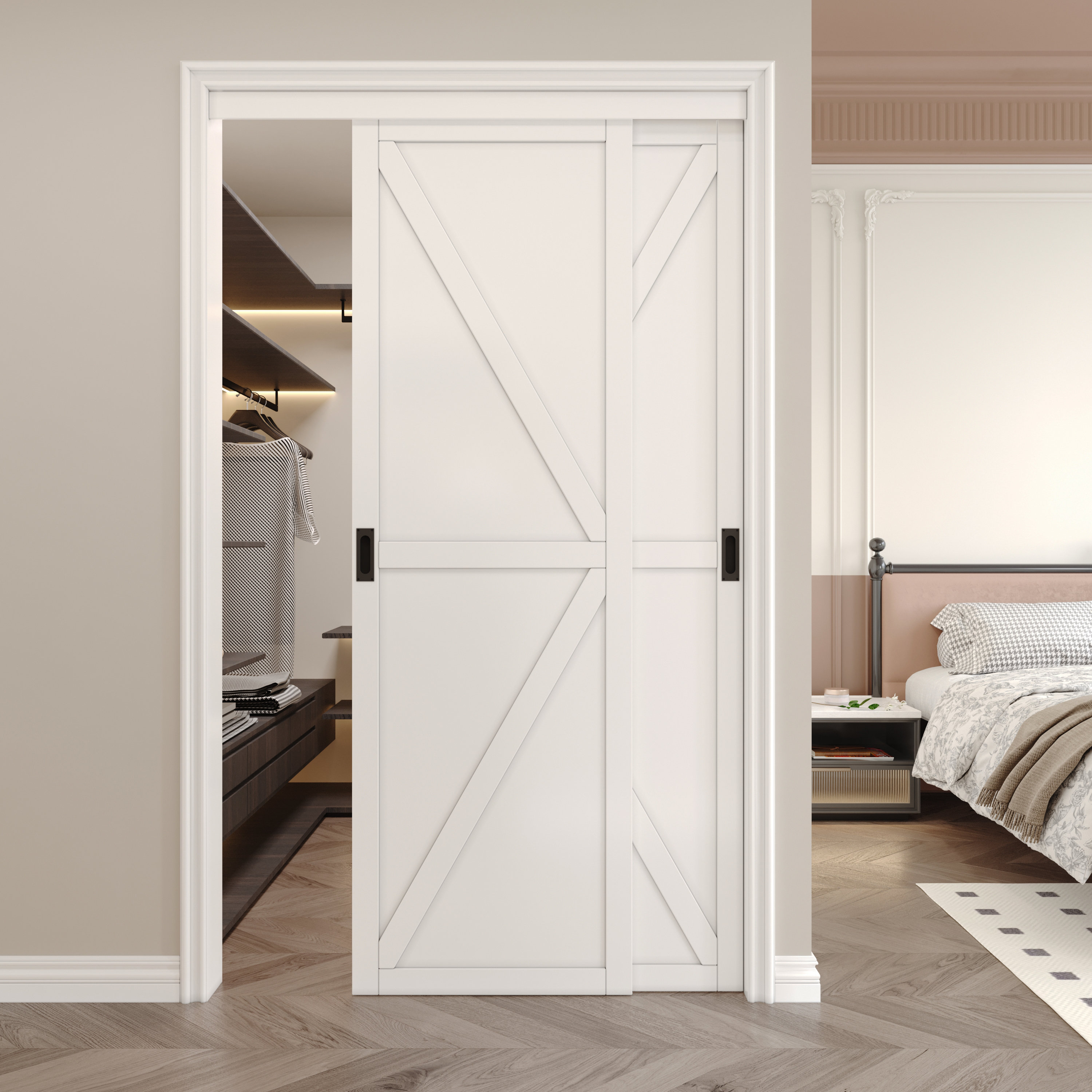 Paneled Manufactured Wood Prefinished Sliding Closet Door 