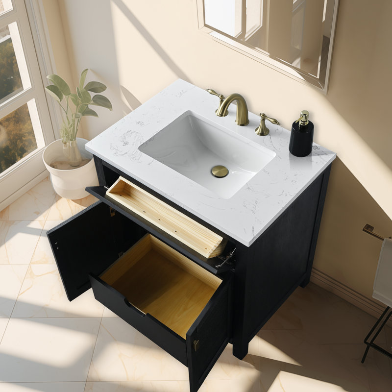 Meuble-lavabo simple 30 po avec plateau en pierre Marquist, Noir