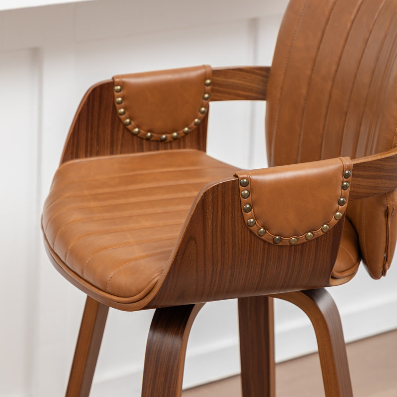 Youngstown Upholstered Swivel Counter Stool With Wood Frame, Brown