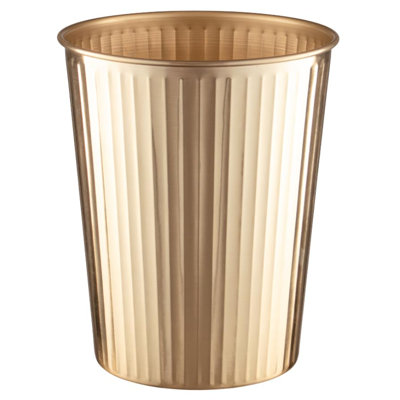 Ridge Embossed Metal 1.8 Gallon Wastebasket Trash Can for Home Office, Decorative Wastebasket, Modern Bathroom Garbage Can, Brushed Gold