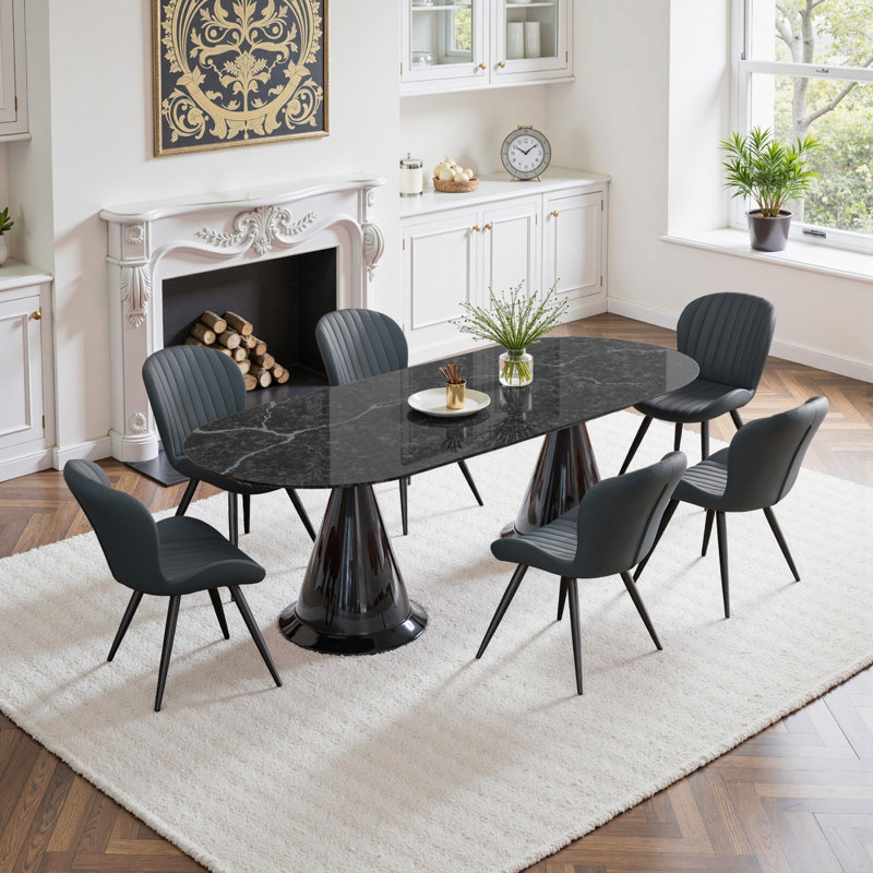 Upholstered Dining Chairs in Scandinavian Style, 4, Dark Grey Faux Leather