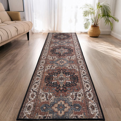 Antiq Red Medallion Design Anti-Slip Carpet