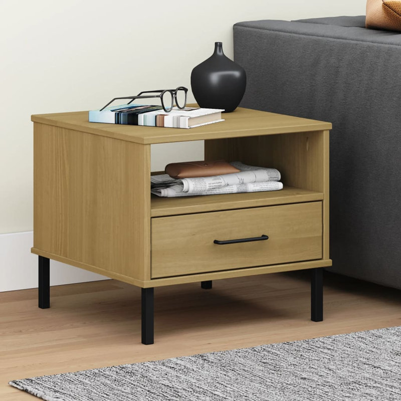 Kirina 50cm W Solid Wood Bedside Table, Brown