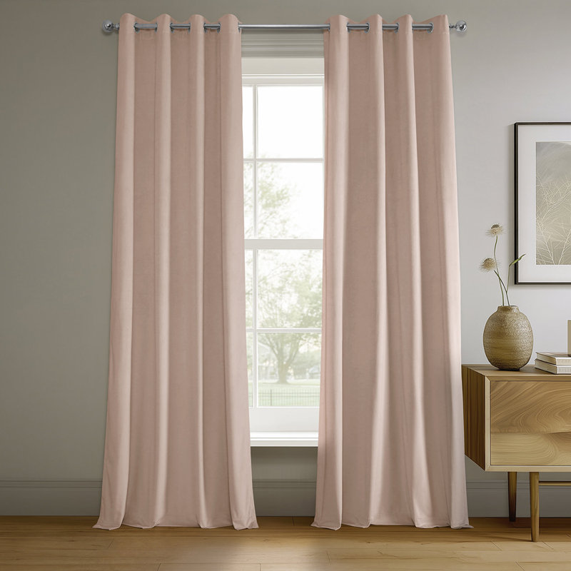 Rafaelita Velvet Thermal Blackout Grommet Single Curtain Panel, 50"W x 96"L, Rosey Dawn Gray
