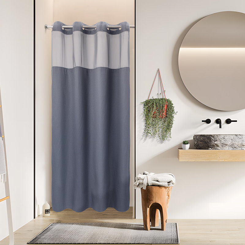 Rideau de douche Ramjani Waffle Weave, H 80 po x l 54 po, Bleu nuit