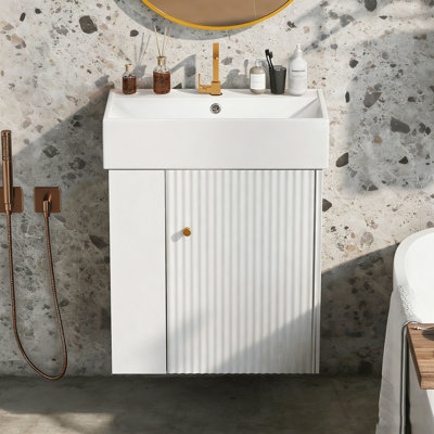 Floating Bathroom Vanity with Ceramic Basin and left side storage