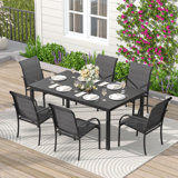 Leyre 6 - Person Metal Patio Dining Set with Rectangular Table