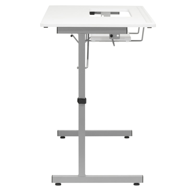 Sew Ready Portable Sewing Table with Foldable and Rollaway Design, Silver/White