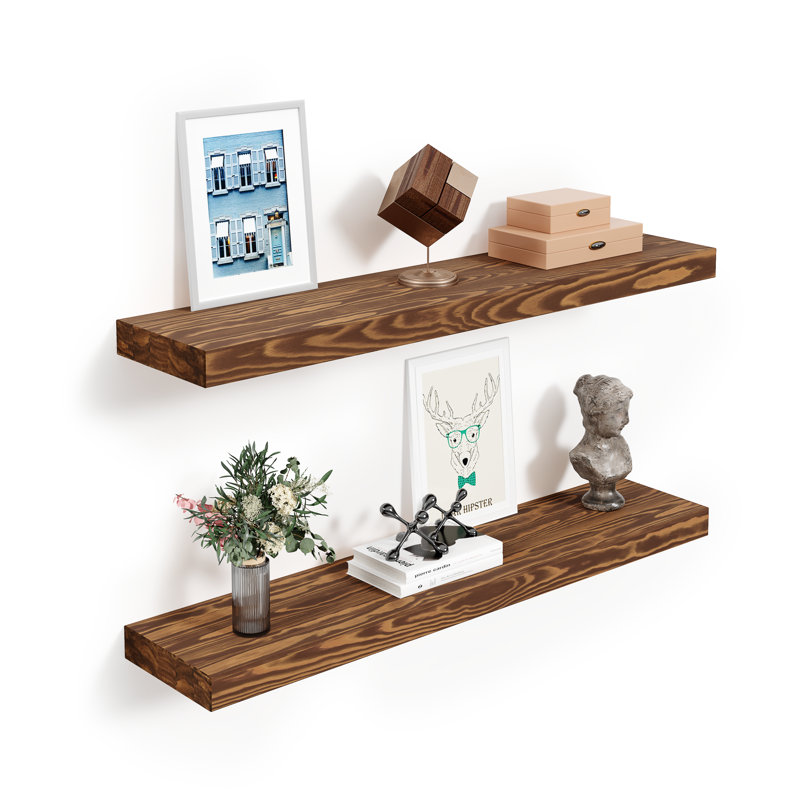 Tablettes flottantes en bois de pin massif 2 pièces Jorgensen pour décoration murale, cuisine, salle de bain, espace de travail, épais