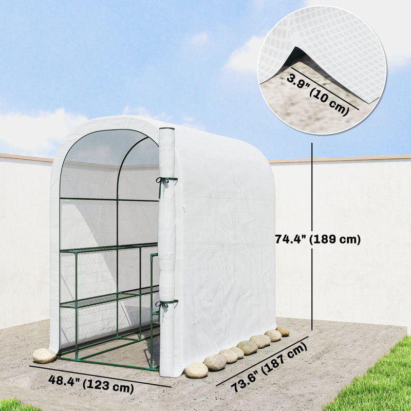 Mini serre d'extérieur avec tablettes Walk-in, blanc, Blanc