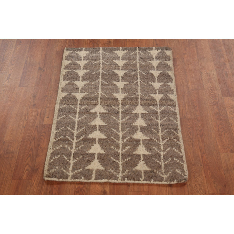 Brown Wool Moroccan Oriental Accent Rug 2x3