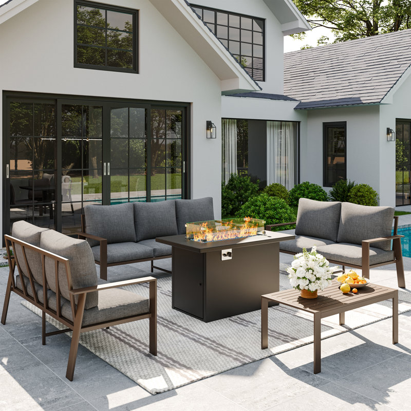 7 Person Sofa Seating Group With Coffee Table, Gray, Yes
