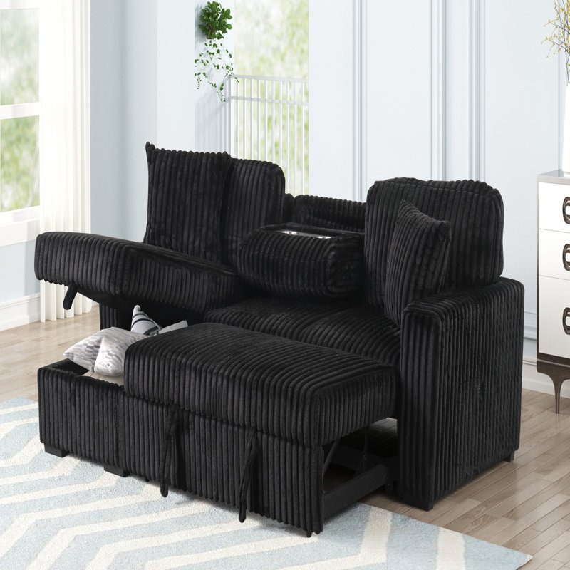 Canapé modulaire moelleux avec canapé-lit en velours, Velours noir